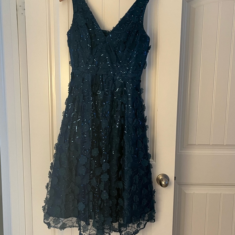 Eliza J Teal Sequin Floral Dress